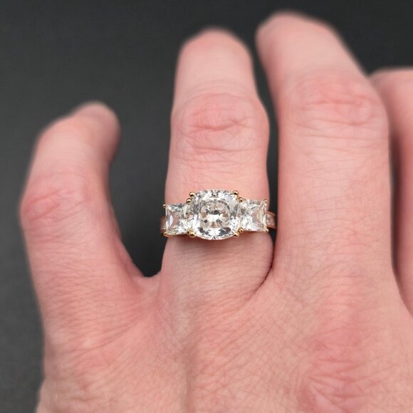 Size 6.75 Gold Over Sterling Silver Quality Cubic Zirconia Ring A6449 - Picture 4 of 9